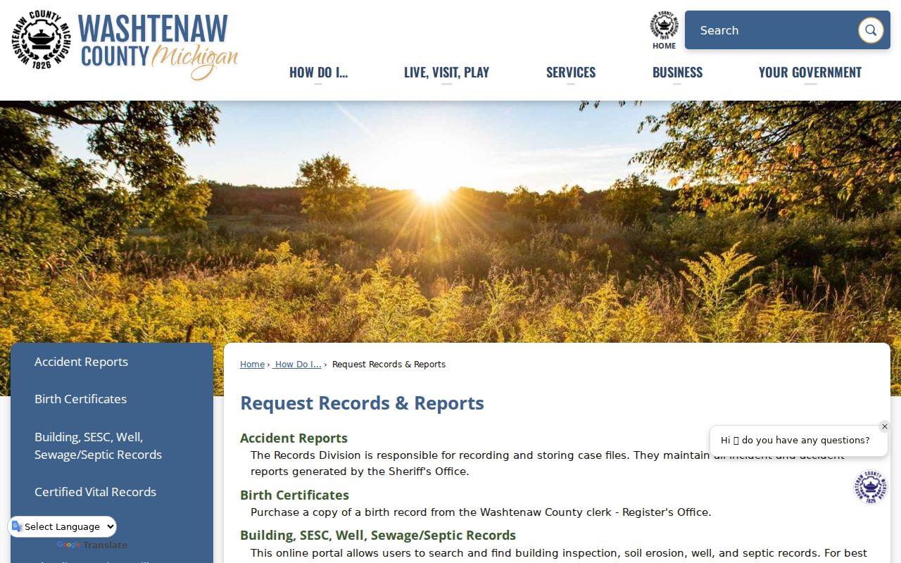 Washtenaw County Sheriff records and report request page for warrant agency files