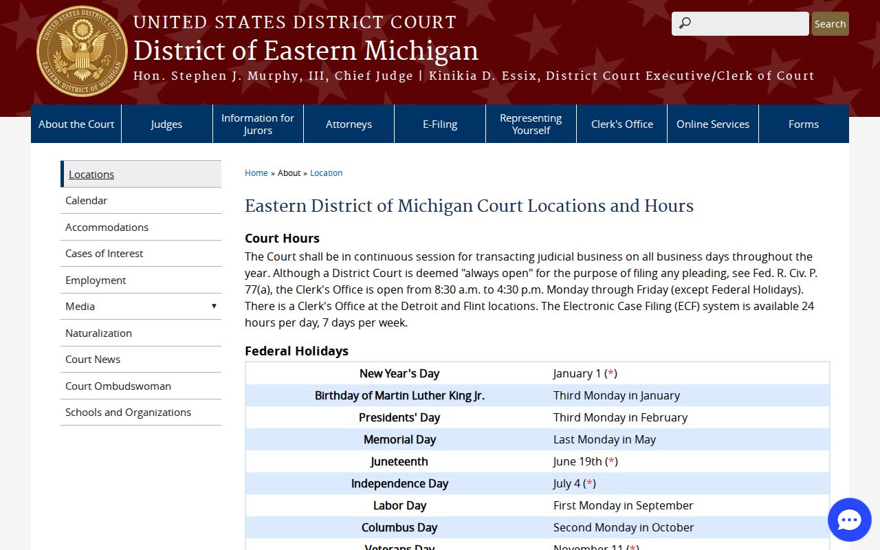 Ann Arbor federal court location information relevant to federal warrants